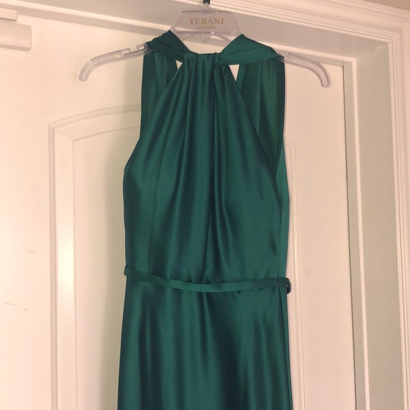 Terani Couture Emerald Satin Column Gown Size 2 - Picture 4 of 12